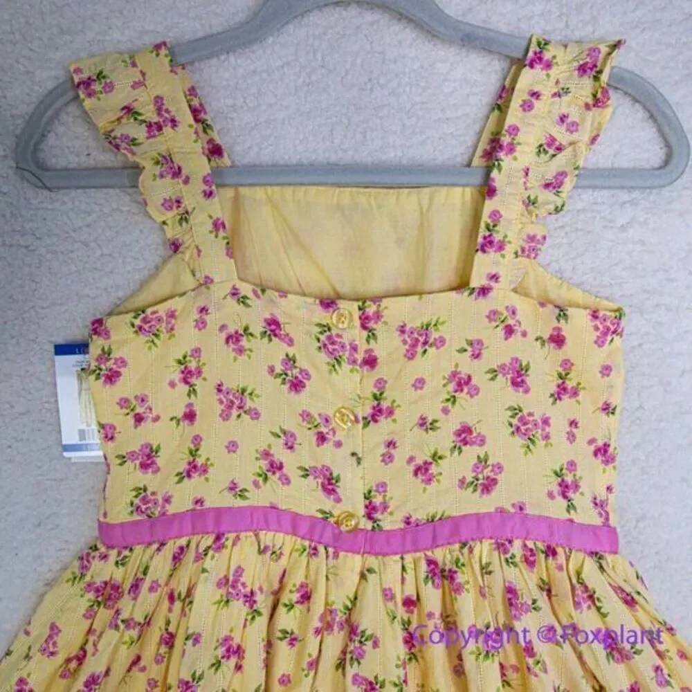 New! Zunie Girl Cotton Floral‎ fit and flare Knee-Length Dress yellow , size L